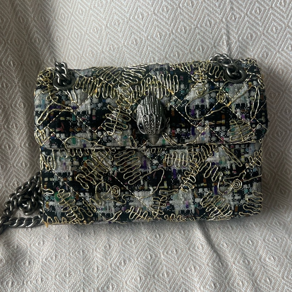 Kurt Geiger Black and Gold Embroidered Shoulder Bag